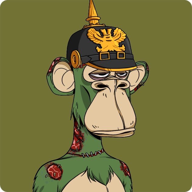 A cartoon illustration of a green monkey wearing a black military-style helmet with a gold eagle emblem.