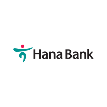 The image shows the Hana Bank logo, featuring a stylized figure in teal with a pink accent alongside the "Hana Bank" name in dark gray text. This logo represents South Korea's Hana Bank, the financial institution that issued the $100 million digital bond on Euroclear's blockchain platform to enable same-day settlement.