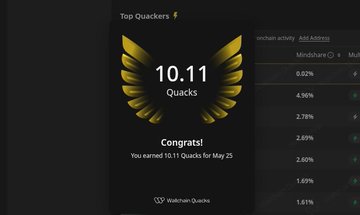 The image shows a screenshot of a website that displays a gold-colored trophy with a bird's wing design at the top. The trophy has the number "10.11 Quacks" written on it, indicating a competition or achievement related to the Quacks game. The website also provides information about the Quacks project and its achievements.