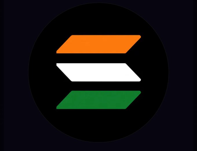 The Solana (SOL) cryptocurrency logo, consisting of three stacked parallelograms in orange, white, and green on a black circular background.