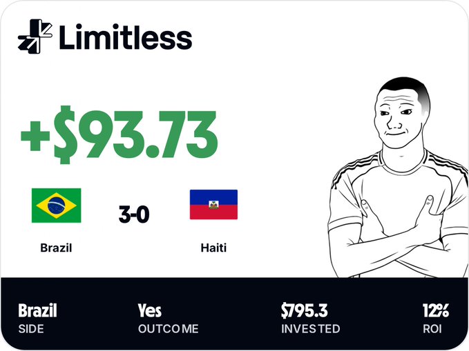 The image features a man wearing a white shirt with a logo that reads "limitless." On top of this black banner are three flags representing different countries, including Brazil, Haiti, and Belize. The text below the flag images states "limitless," which may be part of an explanation for the post's title. Another piece of information provided is that the man in the image is a Bitcoin developer.