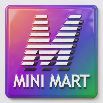 A colorful gradient app icon with a stylized 'M' logo and the text 'MINI MART' below it.