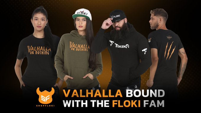 ids of four people wearing black t-shirts with white text, one of which says "valhalla bound" and another that says "tokenfi".