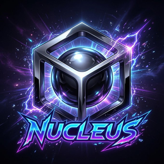 The image features a logo for a company named "NucleusCodes" that operates as a distribution layer within Web3. The logo consists of a cube with a ball inside, surrounded by blue and purple lights. The text on the image reads "@NucleusCodes", which is likely a part of their name or branding. The post also mentions that the company focuses on reputation metrics drawn from on-chain activity and social engagement to allocate opportunities such as token rewards.