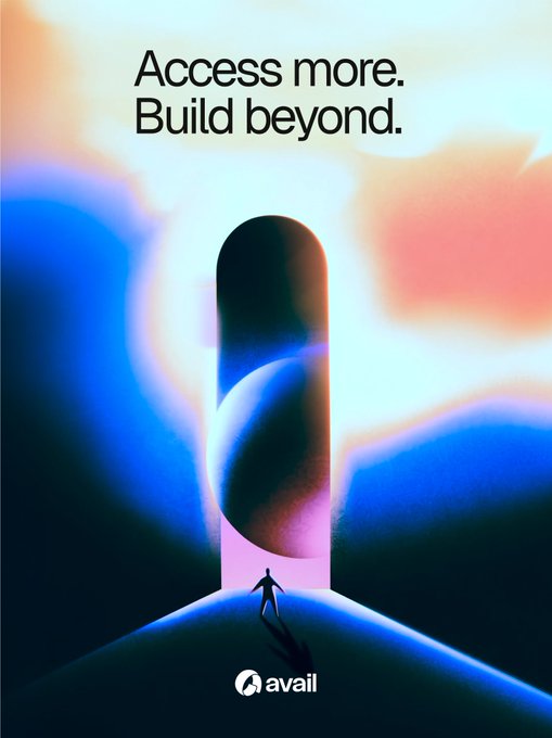An advertisement displays the text 'Access more. Build beyond.' above a silhouette of a person standing before a glowing portal, branded with the 'avail' logo.