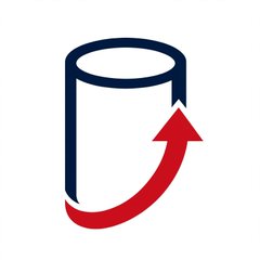 An icon depicting a cylindrical shape, likely a database or storage symbol, with a red curved arrow wrapping around its lower portion pointing upward.