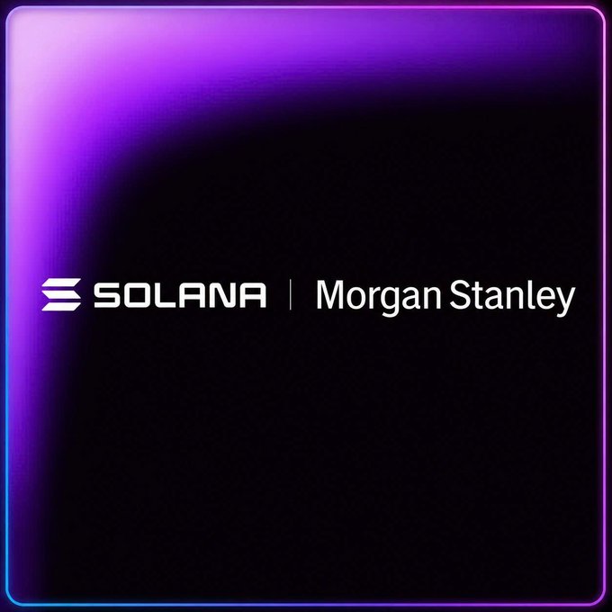 Dark graphic with a neon purple and blue gradient border displaying the text 'SOLANA | Morgan Stanley'.