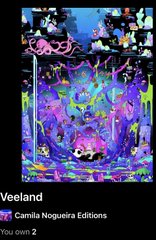 A colorful, glitchy album cover image is shown with the text 'Veeland' and 'Camila Nogueira Editions' below it.
