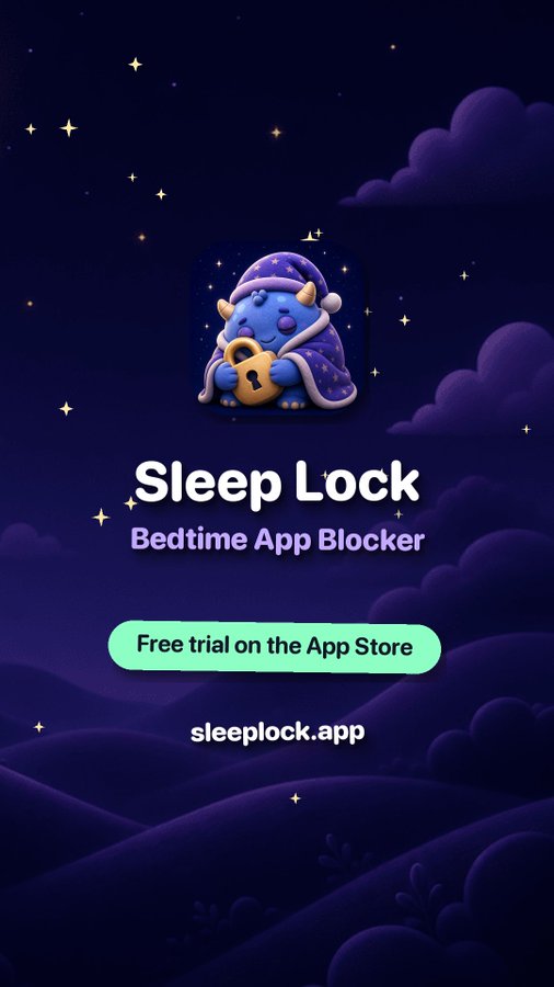 A promotional graphic for 'Sleep Lock,' a Bedtime App Blocker, featuring a blue dragon icon and a 'Free trial on the App Store' button.