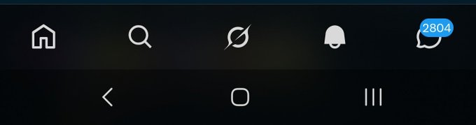 A cropped screenshot of a dark-themed app navigation bar with icons for home, search, a compass/compass-like icon, notifications, and messages showing 2804 unread notifications.