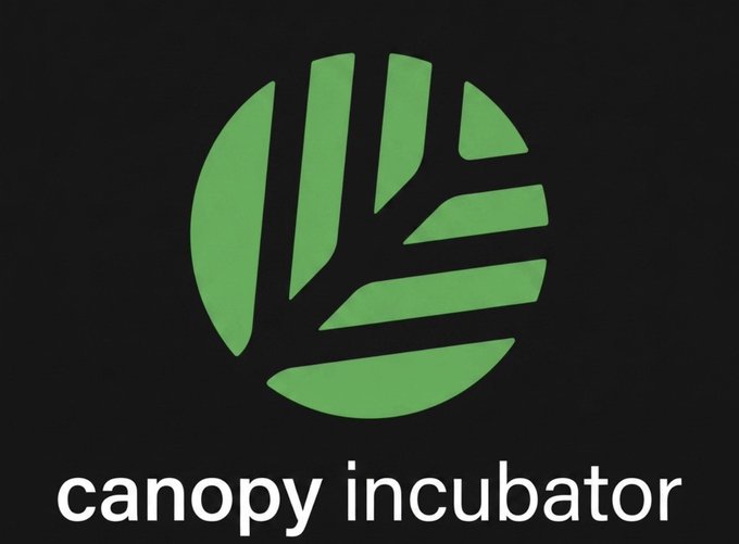 A green leaf-like logo on a black background with the text 'canopy incubator' beneath it.