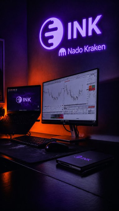 The image shows an office desk with two computer monitors displaying stock market data. The screens are lit up, indicating that they are actively being used by someone working at the desk. A laptop is also present on the desk, suggesting a multi-screen setup for efficient multitasking and monitoring of multiple sources simultaneously. The post about the @inkonchain ecosystem highlights the potential benefits of investing in the Alpha alert system, which offers a 4x points boost to trading stock assets like AMD, AVGO, MU, INTC, DELL, and SNDK. This could be an opportunity for point farmers to maximize their yield by taking advantage of this automated trading system.