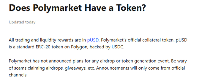 The image presents a screenshot of a webpage where the headline reads, "Does Polymarket have a token?" Below it, there's an explanation about the nature of the token being offered and that the Polymarket launch is not yet available for purchase due to certain conditions. It is unclear whether these conditions are related to the announcement or if they're additional information on the page itself. The website appears to be dedicated to financial news, as indicated by the inclusion of the text "POLY launches $POLY market announcement in Q3."