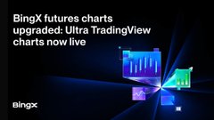 A promotional graphic from BingX announcing the upgrade of its futures charts to Ultra TradingView, featuring colorful bar charts and displaying the "BingX" and "BingX Ultra" logos. The image supports the announcement by highlighting the new Ultra TradingView chart interface now available on the BingX platform.
