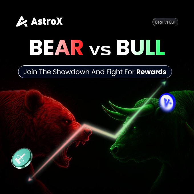 The image features two bears, one red and one green, facing each other with their eyes wide open as if they are engaged in a fierce battle or duel. The caption below the bears reads "Bear vs Bull" and there's an arrow pointing towards the right side of the image. The background is black, making it stand out against the white text on the image.