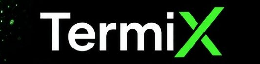The TermiX logo featuring white text with a green 'X' on a black background with subtle green particles.