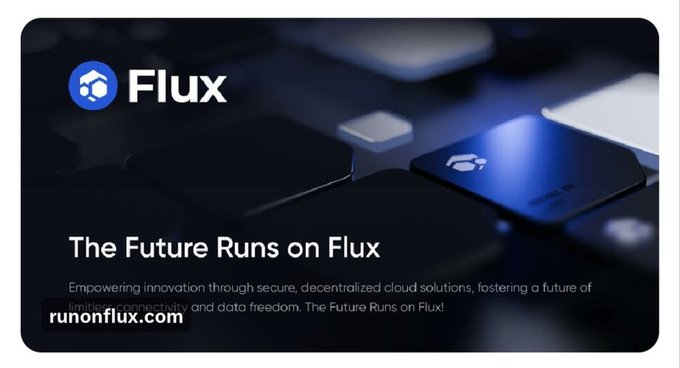 The image features a close-up of a computer keyboard with blue keys, accompanied by a banner that says "Flux" above it. The text below the keyboard reads "The Future Runs on Flux", which suggests that the keyboard is related to the concept of the future or futuristic advancements in computing technology.