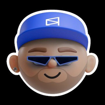 The image features a cartoon character with a blue hat, sunglasses, and a face mask. The character appears to be smiling, giving off a happy vibe. The background of the image is black, which contrasts with the colorful elements of the character's outfit. There are no texts or other objects in the image, making it a simple and visually appealing composition focused on the cartoon character.
