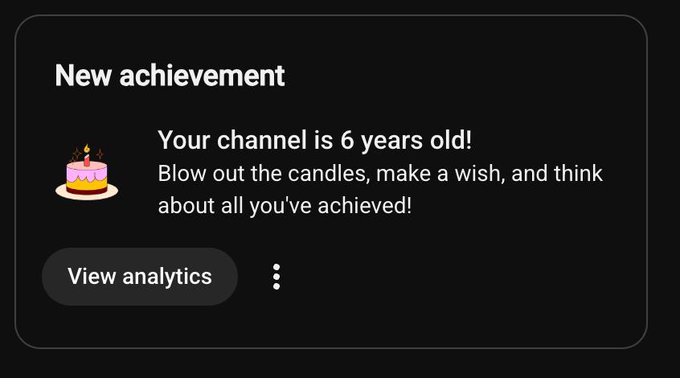 A "New achievement" notification celebrates "The Rollup" channel's 6th birthday, aligning perfectly with the post's 6-year milestone.