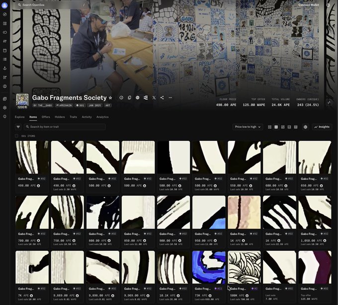 The image shows a computer screen displaying the Gabo Fragments Society's online store, filled with various photographs and videos featuring artworks. The photographs showcase different styles and artistic expressions of the Gabo Fragments Society, while the videos may provide information about the artists or stories behind these pieces. In the background, there is a table where people are gathered around it, possibly discussing their experiences with the artworks on display in the store. Overall, the image seems to focus on the collective memory created by theGabo Fragments Society and how this collection is stored within the online platform.