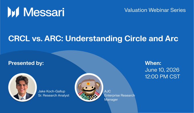 The image features a presentation slide with two men's faces, one of whom has a monkey head. The text on the slide reads "CRCL vs.ARC: Understanding Circle and Arc", indicating that they are discussing financial technology companies like Circle and Arc. The image also includes a caption about stablecoins and their product-market fit in crypto.