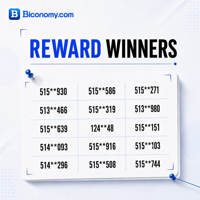 The image displays a "REWARD WINNERS" announcement from Biconomy.com, presented as a detective-style case board with a pinned note listing 15 partially masked phone numbers (e.g., 515**930, 513**466, 515**639) in a grid format. This ties to the "Token Crime Scene" winners announcement, where the masked numbers represent the identifiers of participants selected as winners of the investigation-themed crypto challenge.