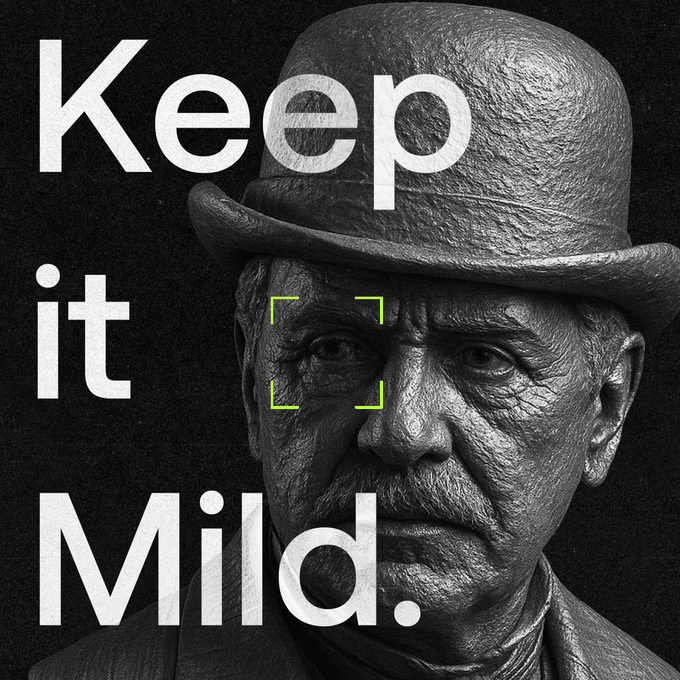 The image features an old man wearing a top hat with his face turned towards the camera. The caption of the image reads "Keep It Mild". This phrase seems to be related to the content of the post, which discusses the importance of vigilance against scams and hacks in today's world.