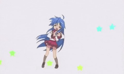 The image features a cartoon girl with blue hair, dressed in a red skirt and white top, dancing energetically while holding her arms outstretched. The background of the image is filled with green stars scattered across the scene, creating an atmosphere of excitement and movement. The caption "we move trillion dollar markets when they become billion dollar markets on weekends this is satoshis vision" suggests that the girl's dance moves are part of a larger narrative or story involving the concept of time travel and financial markets.
