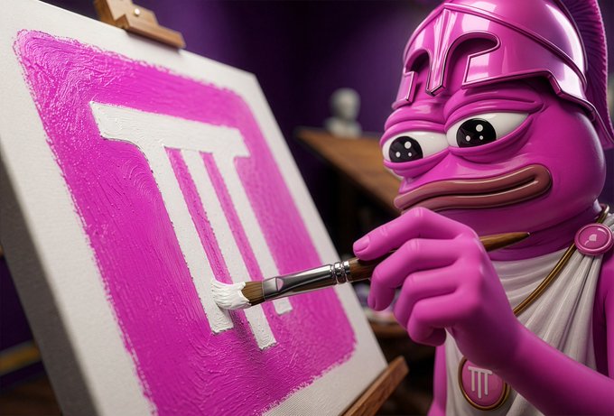 A pink character in a helmet paints the "T" logo on a canvas, likely representing a new beginning or creation with "THENA." This image directly relates to the post "New day. New THENA." by visualizing the brand's resurgence or fresh start.