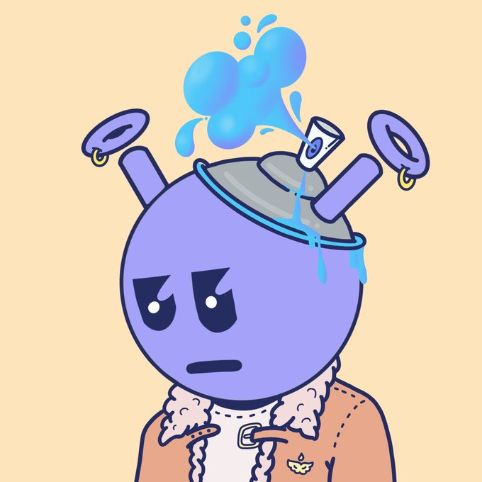 A cartoon illustration of a purple round-headed character with the top of its head cut open, showing blue liquid splashing out, with purple handles attached to its sides.