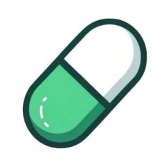 An illustration of a green and white capsule pill.