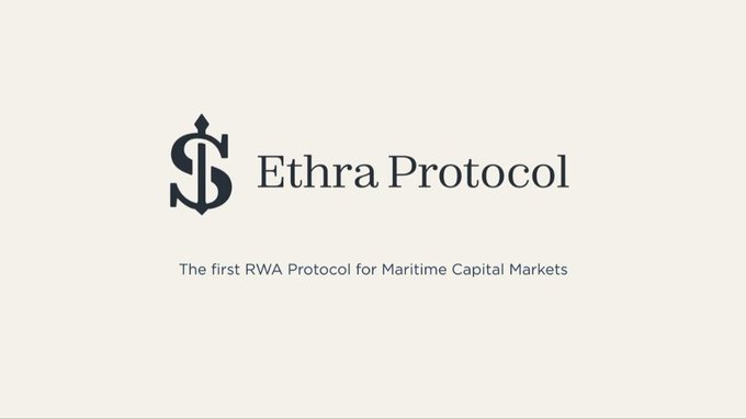 The image displays the Ethra Protocol logo, featuring a stylized nautical anchor-monogram alongside the text "Ethra Protocol" and the tagline "The first RWA Protocol for Maritime Capital Markets." This visually reinforces the post's emphasis on Ethra's real-world shipping foundation—showcasing how the project's maritime identity predates its blockchain layer as a tangible RWA (Real World Asset) protocol.