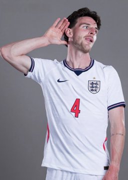 Declan Rice, wearing his England jersey with the number 4, is the subject of a $48,600 bet placed on Polymarket that he will not score 2 goals against Argentina. This bet is projected to pay out $49,220.79.