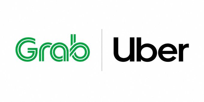 The green Grab logo alongside the black Uber logo, displayed side-by-side on a white background.