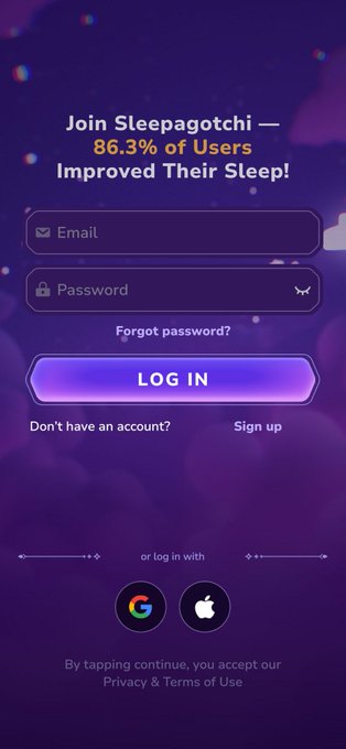 The image shows a phone screen displaying an app interface that appears to be for a sleep tracking app named @sleepagotchi. The phone's owner might have messaged them about joining, but it seems they are just sharing their journey with others who may want to follow in their footsteps or seek advice on how to use the app effectively to improve their sleep habits.