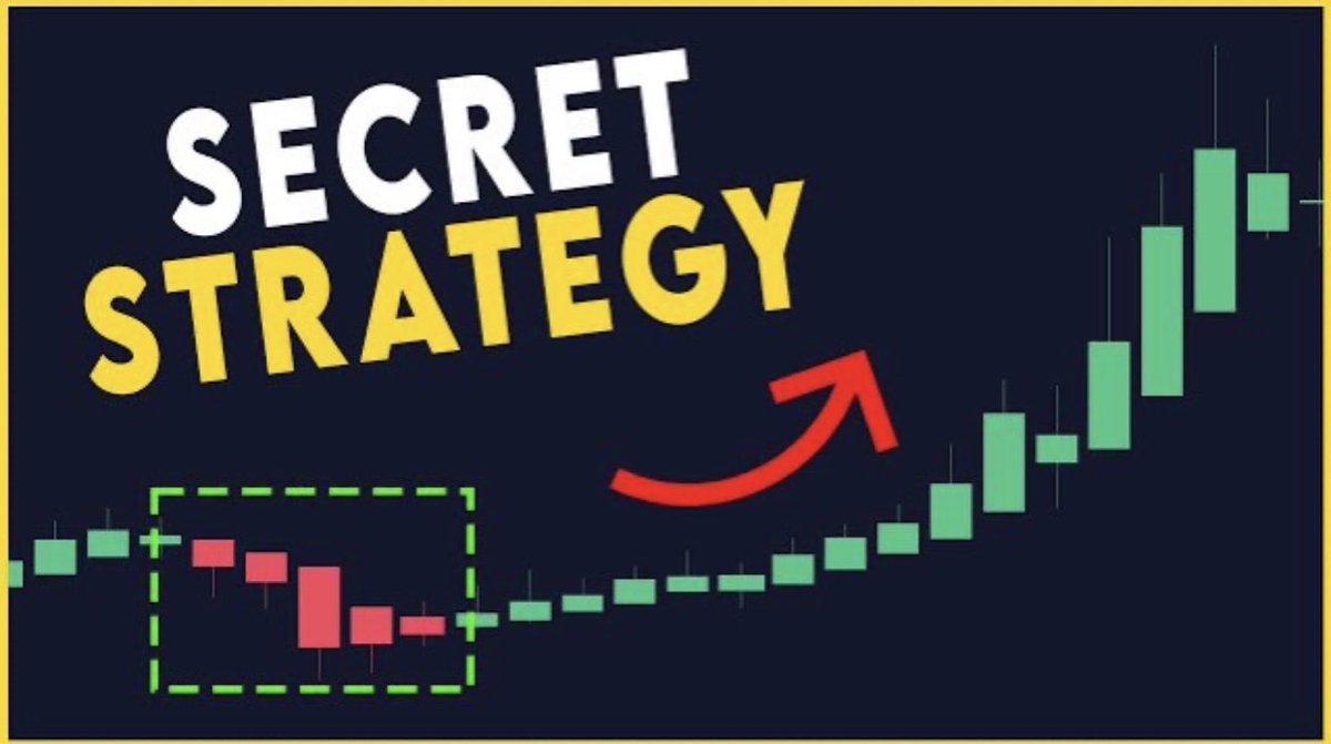 A thumbnail featuring the bold text "SECRET STRATEGY" alongside a candlestick chart, where a red bearish pattern is highlighted in a green dashed box, followed by a dramatic upward trend of green bullish candles and a red arrow pointing up. The image visually illustrates the first step of finding a trend reversal for the scalping trading strategy, showing how a brief downtrend (boxed) precedes a strong upward rally.