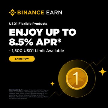 This Binance Earn advertisement promotes "USD1 Flexible Products" with up to an 8.5% APR, illustrating Binance's potential strategy to promote USD1 as a widely used stablecoin, as suggested by the accompanying post.