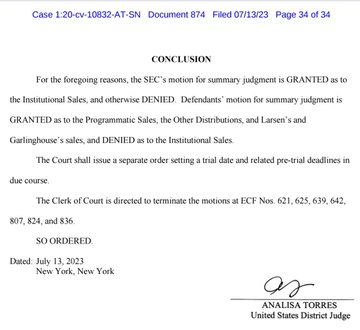 The image shows a document with text written in black ink, which appears to be a letter or an email from a judge. The content of the document seems to be related to a case involving Ripple coins, as indicated by the use of the word "XRP" multiple times within the text. The judge has ordered that Ripple coins be delivered to the United States District Court in New York City on July 13, 2013. This order is based on the clarity provided by the document and the fact that Ripple coins are not a security-jurisdictional matter.