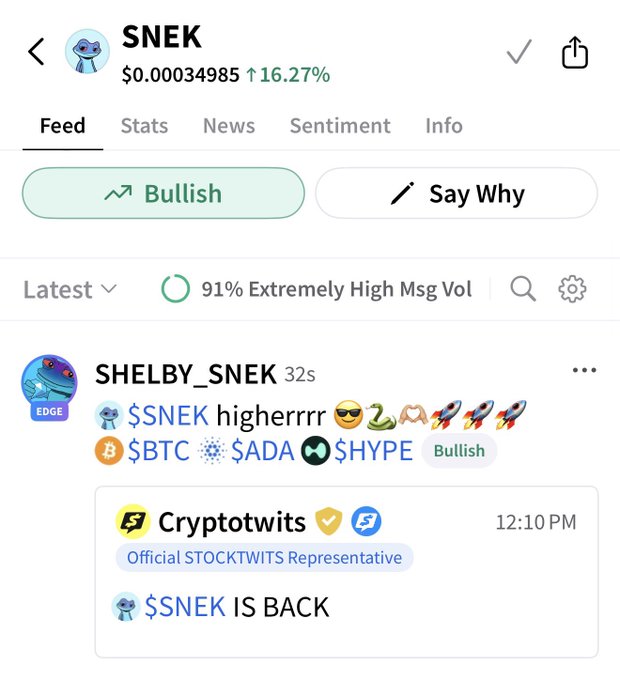 The image shows a screenshot of an app screen, where a person's name appears with a number associated with the text "SNEK", indicating that they are part of a group or event called the "$SNEK". This person is featured on the right side of the screen and is described as a character named "shelly" who interacts with an object resembling a rocket in a game. The rest of the app description includes details about the game, stating that it features "99.9% extremely high MEG Vol", which implies that the game offers high levels of excitement and challenge to its players.