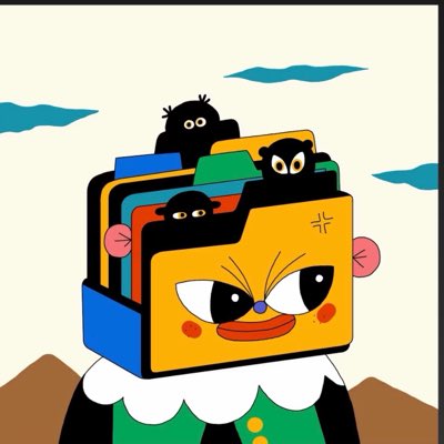 A colorful illustration of an angry-looking orange folder or file character with eyes and an angry mouth, holding colorful folders and small black creatures peeking out, set against a sky background.
