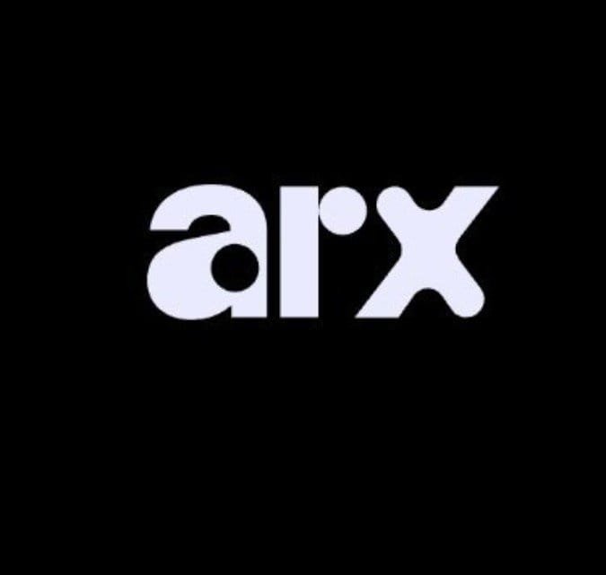 The 'arx' logo displayed in white rounded lowercase typography on a black background.