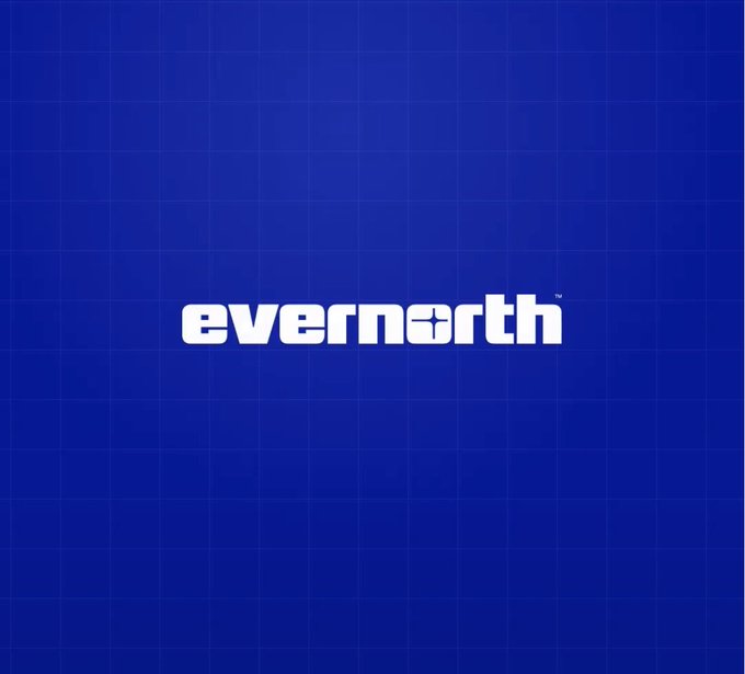 A blue background featuring the white 'evernorth' logo with a trademark symbol in the center.