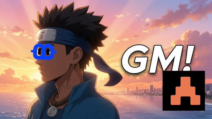 An anime-style character wearing a Hidden Leaf Village headband with a blue Discord logo over their eye, accompanied by the text 'GM!' and an orange logo.