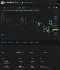 A screenshot of a cryptocurrency trading platform displaying a price chart with technical indicators and market data.
