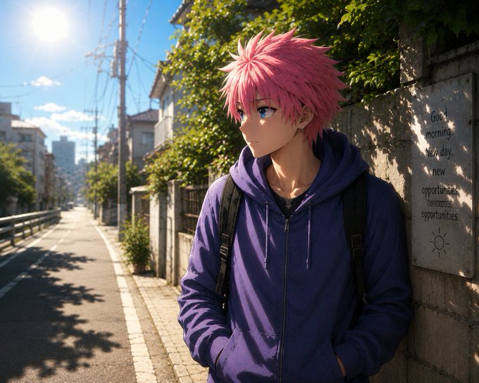 An anime-style character with pink hair and a purple hoodie stands on a sunlit street, embodying a moment of calm growth with a stone nearby inscribed "Good morning, new day, new opportunities, new opportunities."

The image aligns with the post's theme of mindful growth over exploration, capturing a reflective pause in a vibrant urban setting—signifying steady personal progress rather than seeking new adventures.