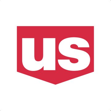 A red shield-shaped logo with white lowercase 'us' letters.