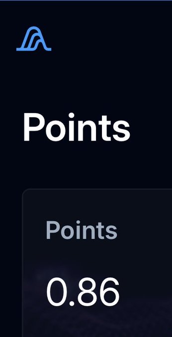 A dark mobile app screen displays the heading "Points" with a value of 0.86, featuring a blue mountain-like logo at the top.
