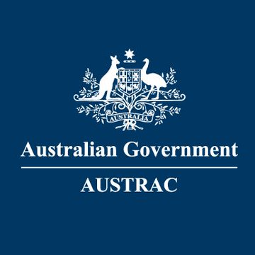 The image displays the official Australian Government AUSTRAC logo, featuring the Commonwealth Coat of Arms (with a kangaroo and emu flanking the shield) above the white text "Australian Government" and "AUSTRAC" on a dark blue background. It directly illustrates the regulatory body referenced in the news, which suspended Cryptolink's crypto ATM operations over compliance failures.