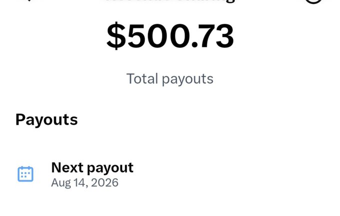 A screenshot showing $500.73 in total payouts with a next payout scheduled for Aug 14, 2026.