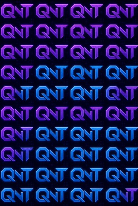 A repeating pattern of stylized "QNT" (Quant cryptocurrency) logos in purple and blue hues, serving as a smartphone wallpaper for crypto enthusiasts.